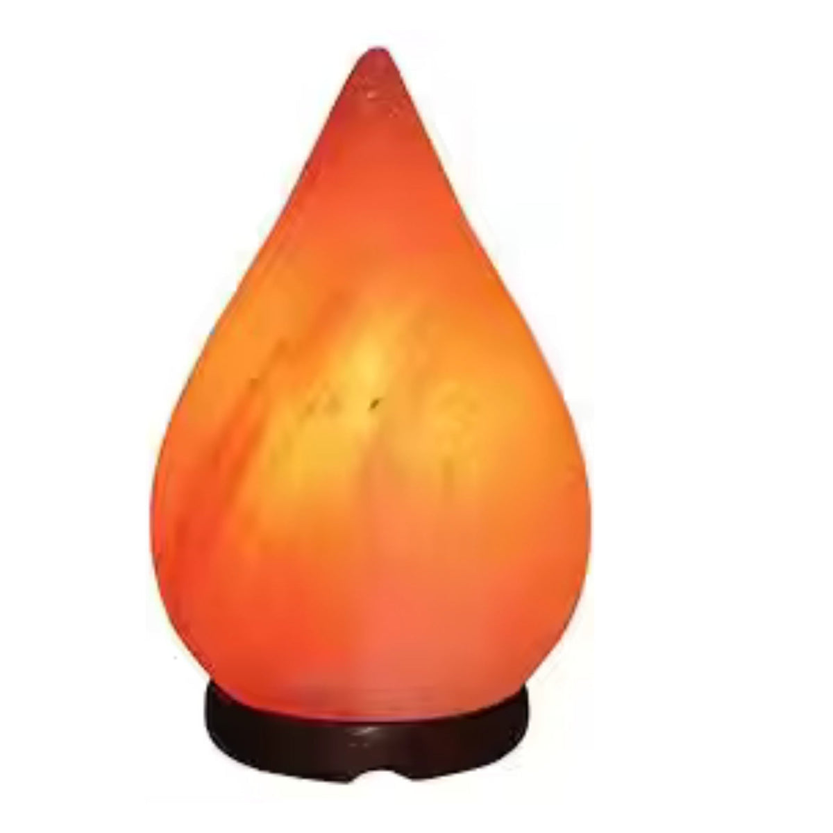 Hand-carved Himalayan salt tear drop lamp glowing warm