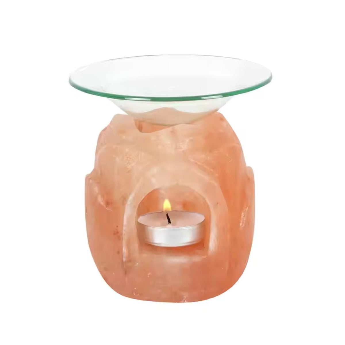 Salt flower candle holder with a glass plate and tealight