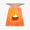 Salt pyramid candle holder with a glass plate and tealight