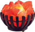 Wooden bowl basket Himalayan salt lamp with glowing chunks