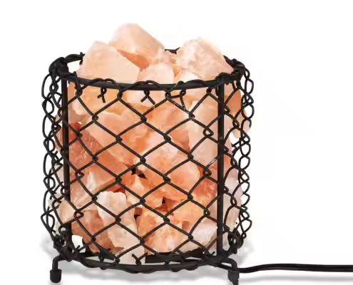 Crosslink metal cylinder Himalayan salt lamp with glowing chunks