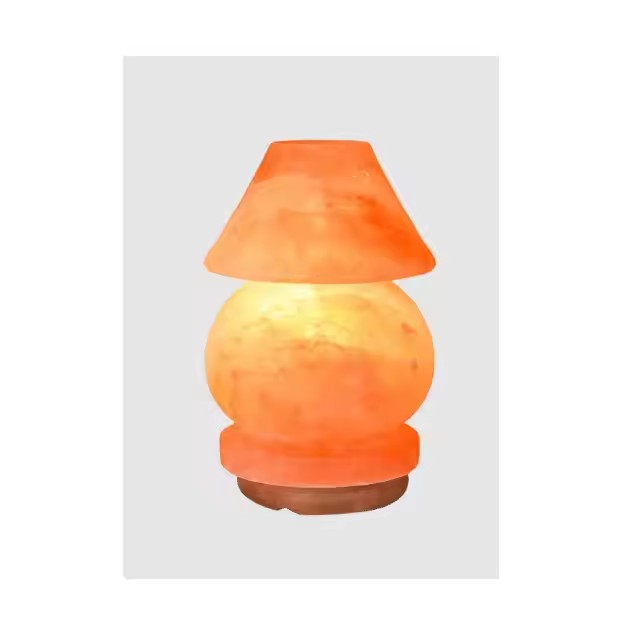 Himalayan salt table lamp glowing warm